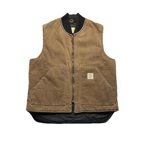 VTG 90s L VQ1882 Carhartt Vest USA Union Dark Brown Quilt Lined CHT DKB DETROIT